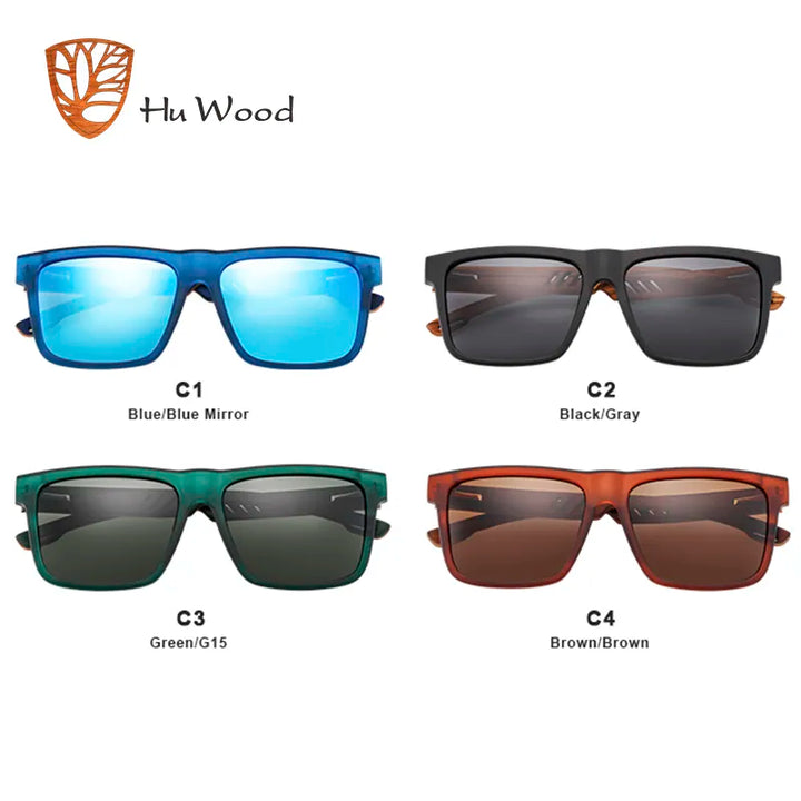 HU WOOD New High Quality Square Sunglasses For Men Polarized UV400 Fashion Sunglass Mirror Sport sun glasses Driving oculos