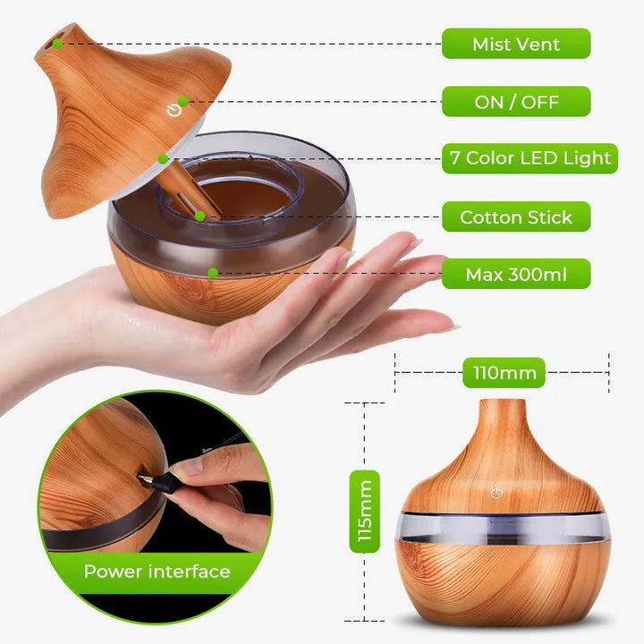 saengQ Electric Aroma Diffuser Air Humidifier Essential Aroma Oil Diffuser Ultrasonic Wood Grain Humidifier USB Mini Mist Maker