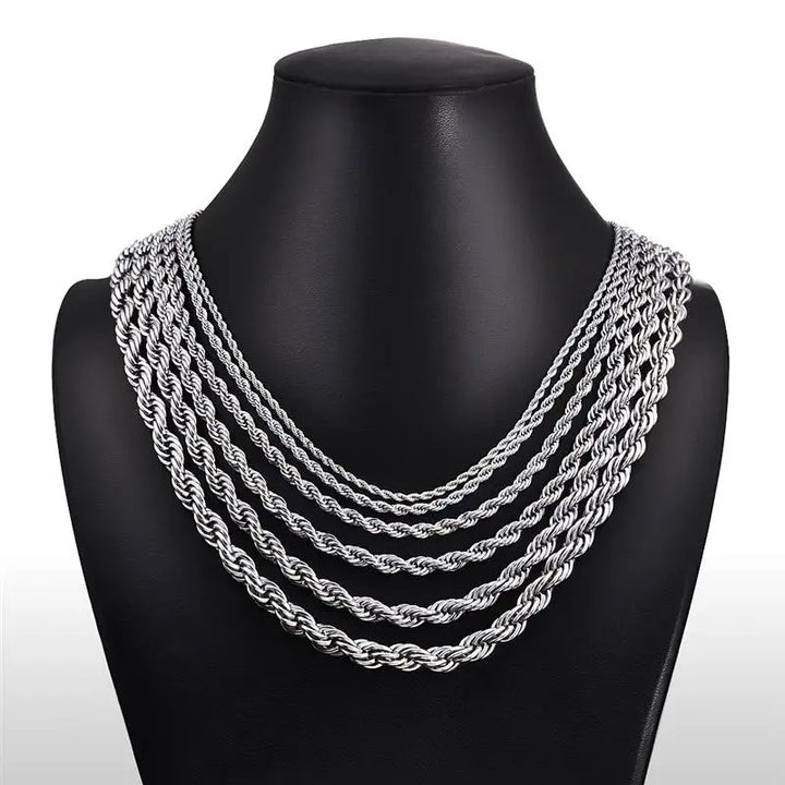 Jiayiqi 2mm-7mm Rope Chain Necklace Stainless Steel Never Fade Waterproof Choker Men Women Jewelry Silver Color Chains Gift