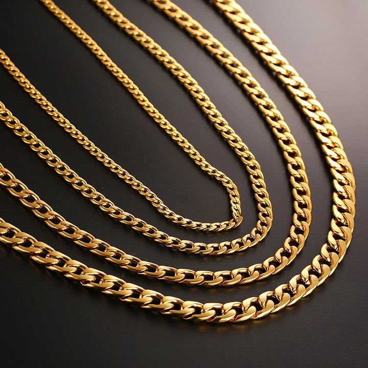 Vnox Men's Cuban Link Chain Necklace Stainless Steel Black Gold Color Male Choker colar Jewelry Gifts for Him