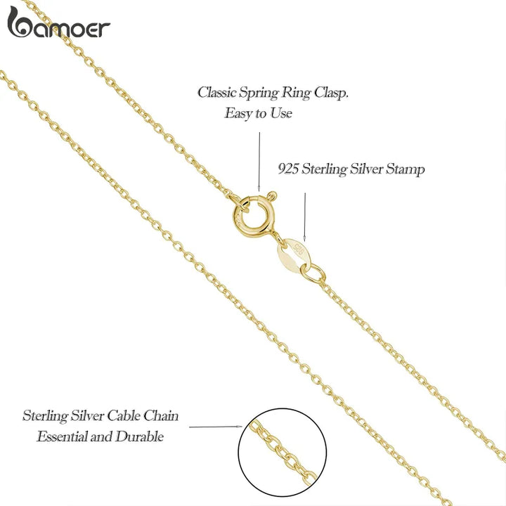 BAMOER Classic Basic Chain 100% 925 Sterling Silver Lobster Clasp Adjustable Necklace Chain Fashion Jewelry for Women