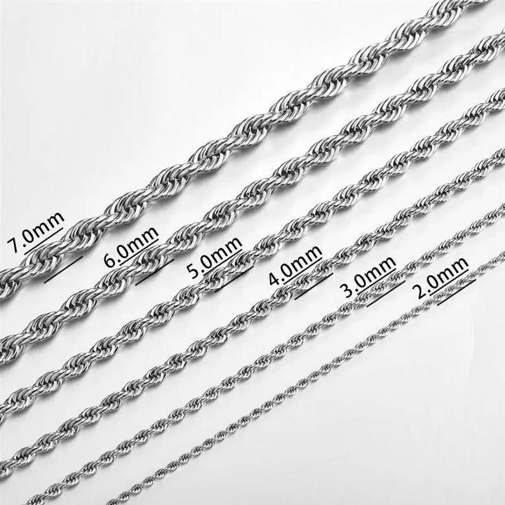 Jiayiqi 2mm-7mm Rope Chain Necklace Stainless Steel Never Fade Waterproof Choker Men Women Jewelry Silver Color Chains Gift