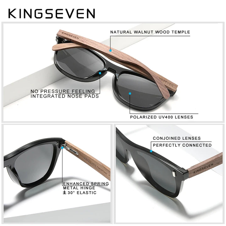 KINGSEVEN Exclusive Design Vintage Men's Glasses Walnut Wooden Sunglasses UV400 Protection Fashion Square Sun glasses Women 5510