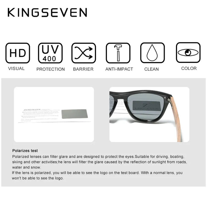 KINGSEVEN Exclusive Design Vintage Men's Glasses Walnut Wooden Sunglasses UV400 Protection Fashion Square Sun glasses Women 5510