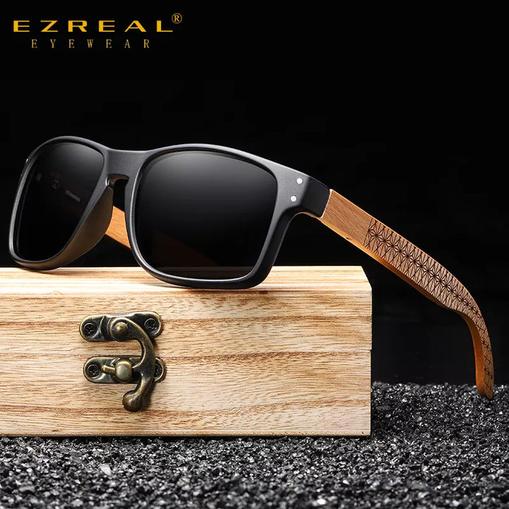 EZREAL Brand Design Beech wood Handmade Sunglasses Men Polarized Eyewear Outdoor Driving Sun Glasses Reinforced Hinge