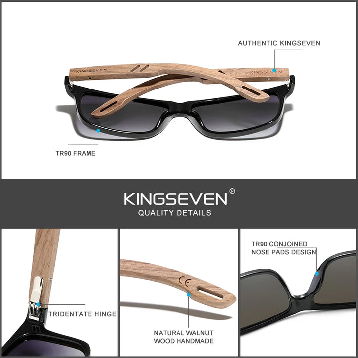 KINGSEVEN 100% Polarized Vintage Men Wooden Sunglasses Wood UV400 Protection Fashion Square Sun glasses Women  Gafas De sol