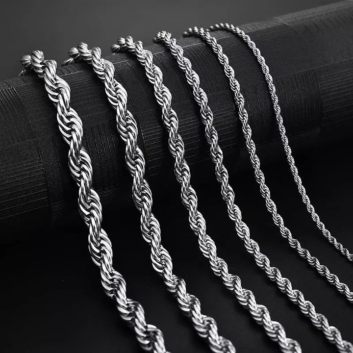 Jiayiqi 2mm-7mm Rope Chain Necklace Stainless Steel Never Fade Waterproof Choker Men Women Jewelry Silver Color Chains Gift