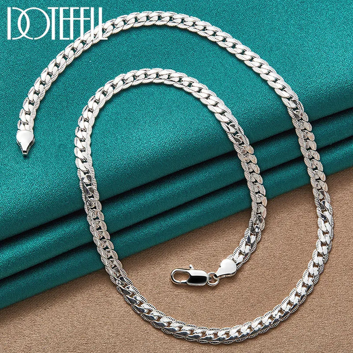 DOTEFFIL 925 Sterling Silver 6mm Side Chain 16/18/20/22/24 Inch Necklace For Women Man Fashion Wedding Engagement Jewelry Gifts