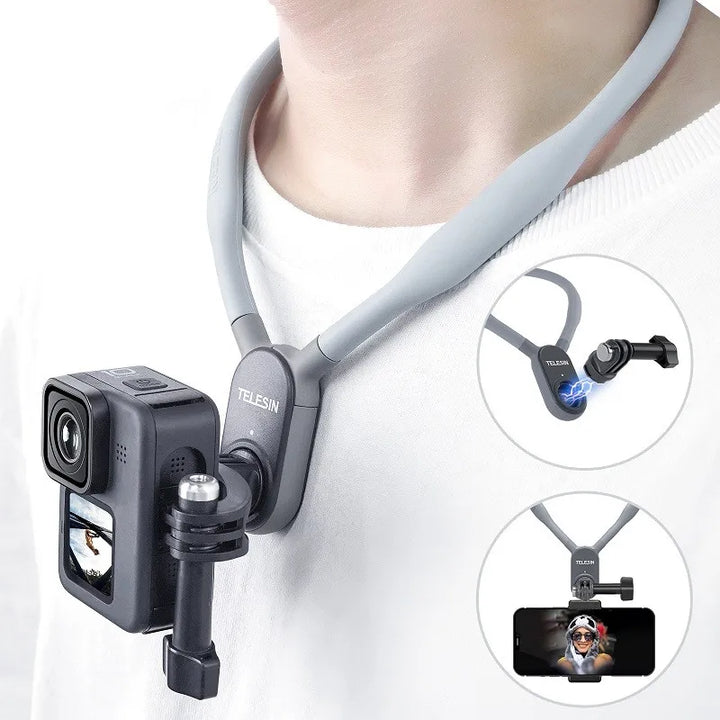 TELESIN Silicone Neck Hold Mount for GoPro Hero 12 11 10 9 8 7 6 Insta360 DJI Osmo Action Smartphone Magnetic Action Accessories