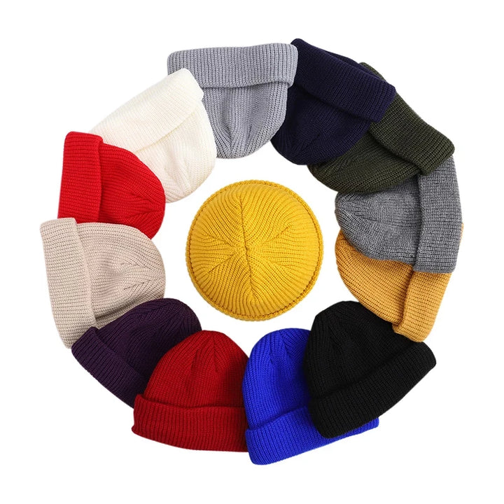 Women Men Solid Color Warm Knitted Brimless Hat Male Beanies Winter Autumn Hip Hop Skullcap Street Men Beanie Unisex Melon Cap