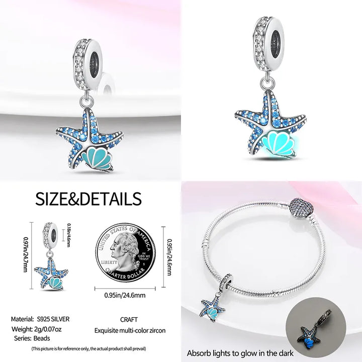 Charms Fit Pandora Original Bracelet 925 Silver Luminous Octopus Blue Sea Series Turtle Shell Fish Charms DIY Jewelry Making