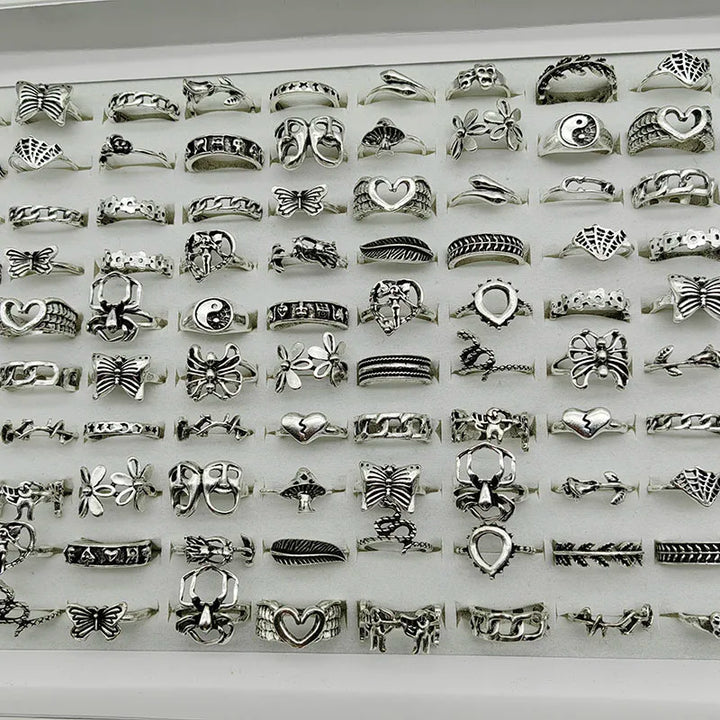 30pcs/Lot Factory Wholesale Alloy Finger Rings For Women HOT New Big Flower Cutout Skull Spider Animal Leaf Love Snake Jewelry