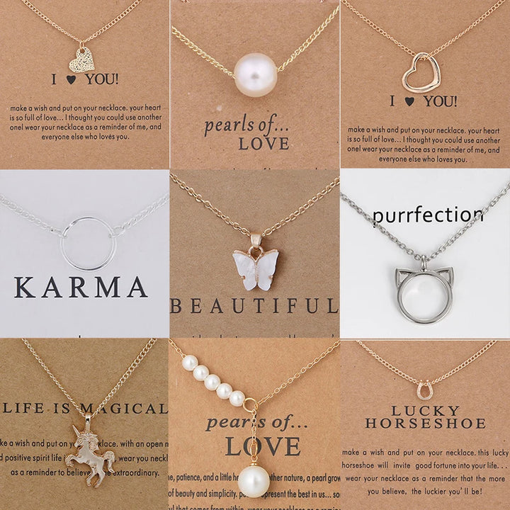 New Trendy Alloy Cute Elegant Sun Love Star Leaves Clover Unicorn Luck Pendant Necklaces for Women Fashion Accessories Jewelry