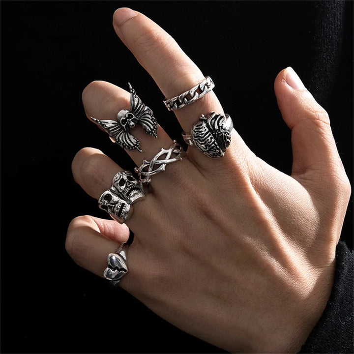 2023 Gothic Skeleton Unisex Ring Set Punk Grunge Butterfly Frog Woman Man Jewelry Hip Hop Party Street Ring Accessories New Gift