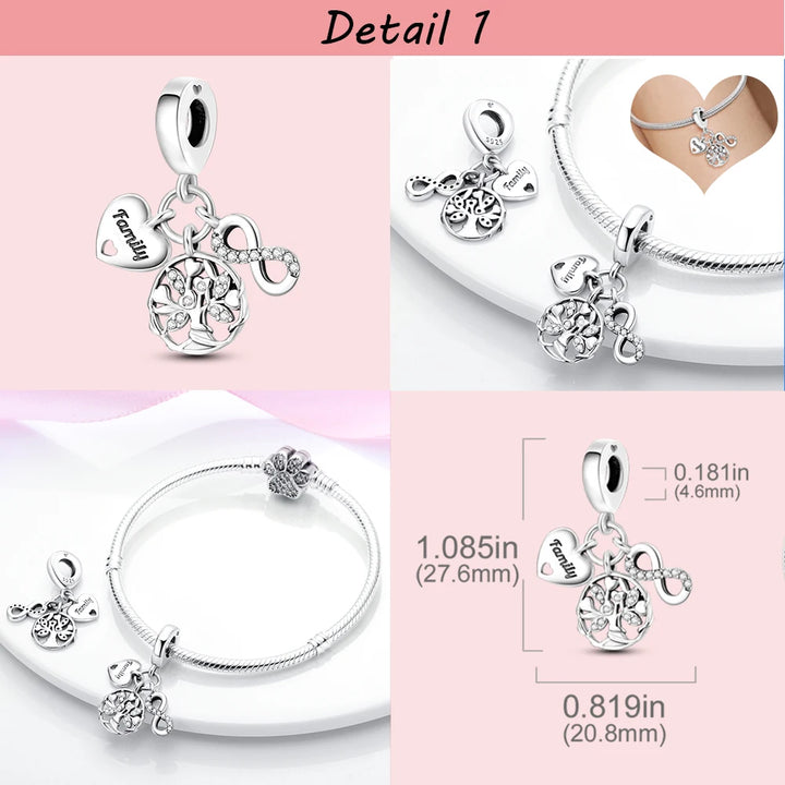 925 Silver Little Girl Love Mom Forever Infinity Infinite Dangle Charm Beads fit Pandora Original Women Bracelet Jewelry