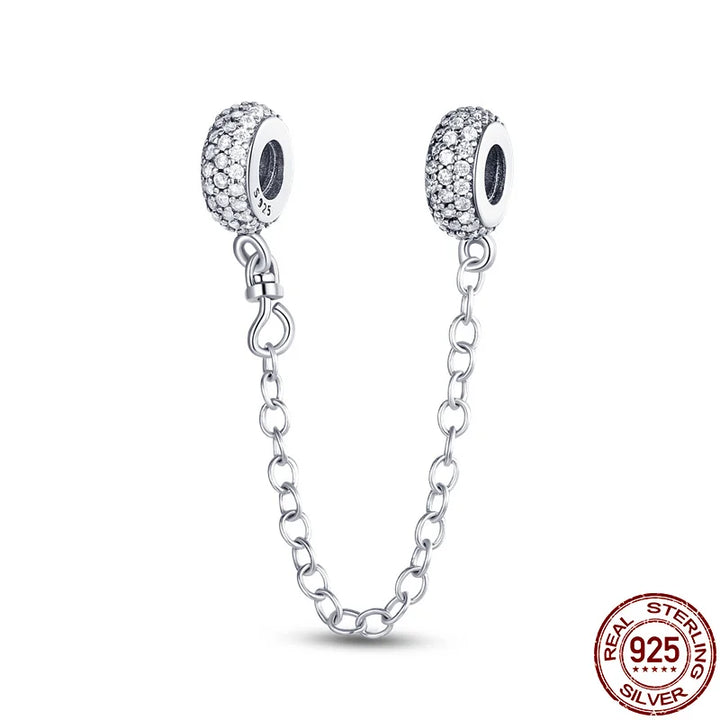 925 Sterling Silver Charm Daisy Flower Pendant 9 Models Zircon Safety Chain Charms Bead Fit Original Pandora Bracelets DangleDIY