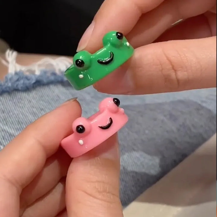 2Pc Cute Frog Rings Lover Polymer Clay Resin Acrylic Rings for Women Girls Couple Travel Ring Summer Fashion Animal Jewelry Gift