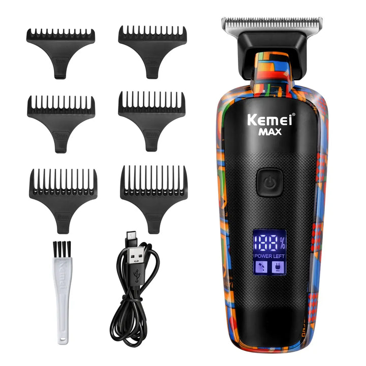 Kemei-5090 Digital Display Professional Barber Pusher For Men Hair Clipper Reciprocating Random Graffiti Pattern Electric