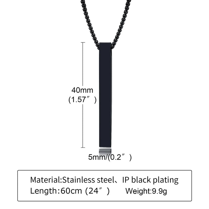 Vnox 5mm Pillar Necklace for Men Women, Stainless Steel 3D Bar Pendant, Minimalist Simple Casual Unisex Neck Collar