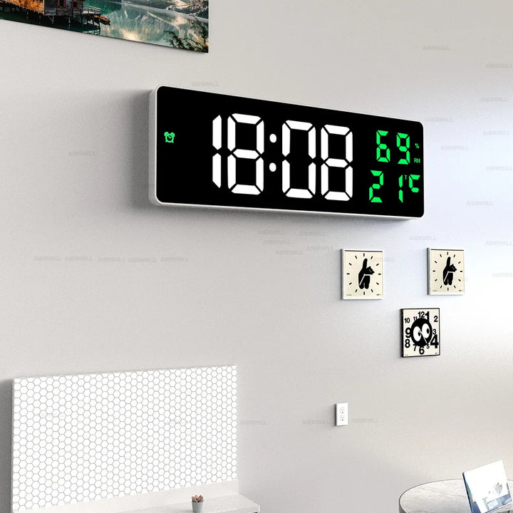 9“ Digital Wall Clock Large LED Screen Temperature Humidity Display Electronic Alarm Clock Home Decoration 12/24H Table Clock