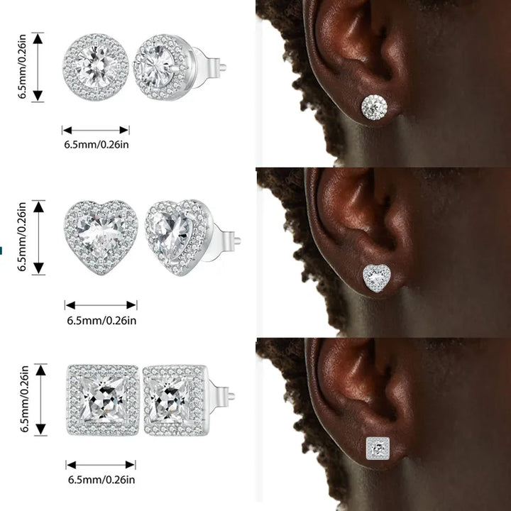 BAMOER Platinum Plated Halo CZ Stud Earrings 925 Sterling Silver Hypoallergenic Classic Elegant Earrings Fashion Jewellry BSE893