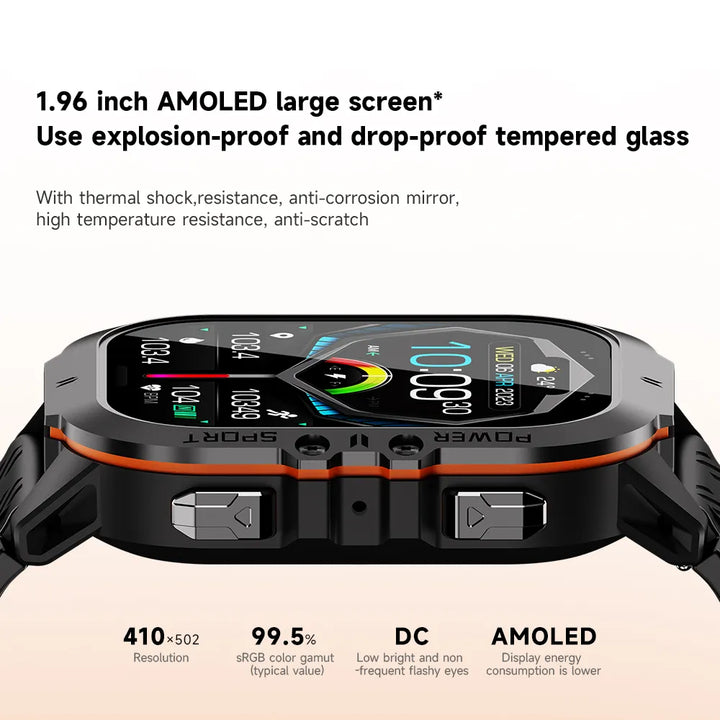 New C26 Smart Watch 100+ Sports Modes Bluetooth Call Smartwatch 1.96" AMOLED Display 1ATM Waterproof Outdoor Military Wristwatch