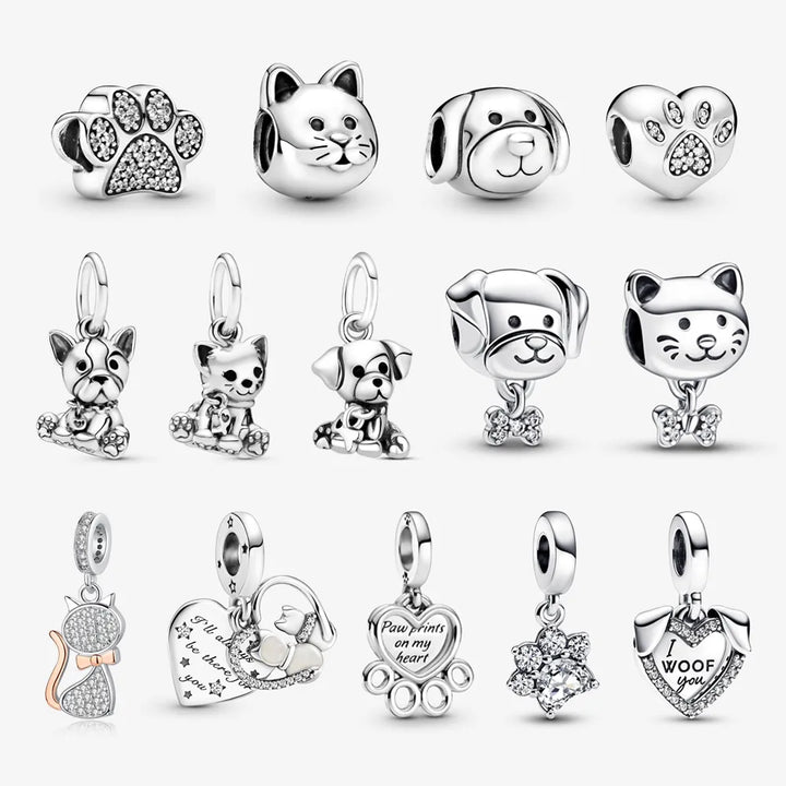 Original 925 Sterling Silver Charm Love Dog Puppy Cat Paw Pendant Charms Fit Pandora Bracelets Necklaces Diy Jewelry For Women