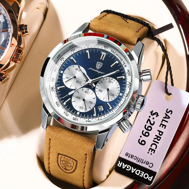 POEDAGAR Luxury Man Watch High Quality Waterproof Chronograph Luminous Men's Wristwatch Leather Men Quartz Watches Casual Clock