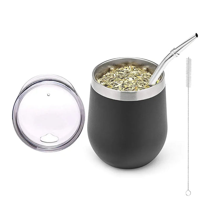 Double-Wall Stainless Yerba Gourd Mate Tea Set Coffee Cups Water Mate Tea Cup with Lid Spoon Straw Bombilla Head Filter Brush