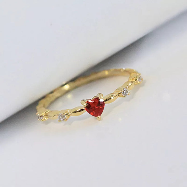 Huitan Fashion Contracted Red Heart Cubic Zirconia Rings Luxury Gold Color Wedding Rings for Women Exquisite Gift 2022 Jewelry