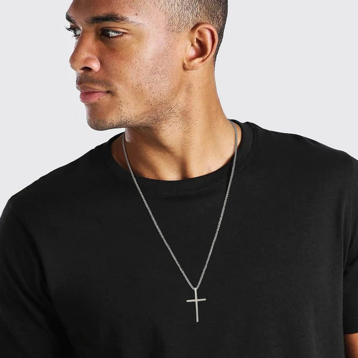 Vnox Mens Cross Necklaces, Stainless Steel Layered Plain Cross Pendant, Rope Box Chain Necklace, Simple Prayer Jesus Collar