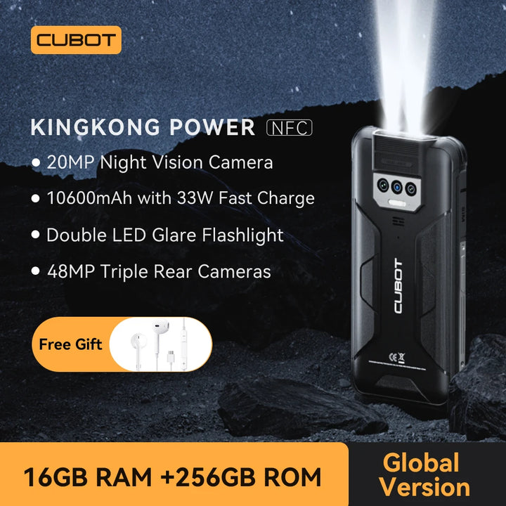 Cubot KingKong Power, Waterproof Rugged Smartphone Android 13, 8GB+256GB, 10600mAh, 33W Fast Charge, NFC, 6.5" FHD+,Global Phone