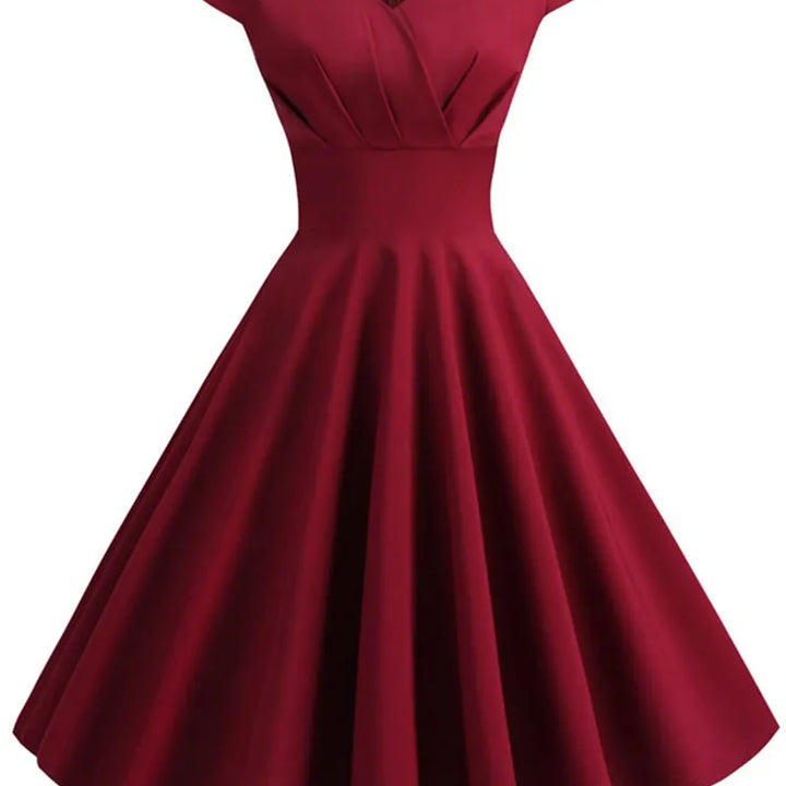 Pink Summer Dress Women V Neck Vintage Robe Elegant Retro pin up Party Office Midi Dresses