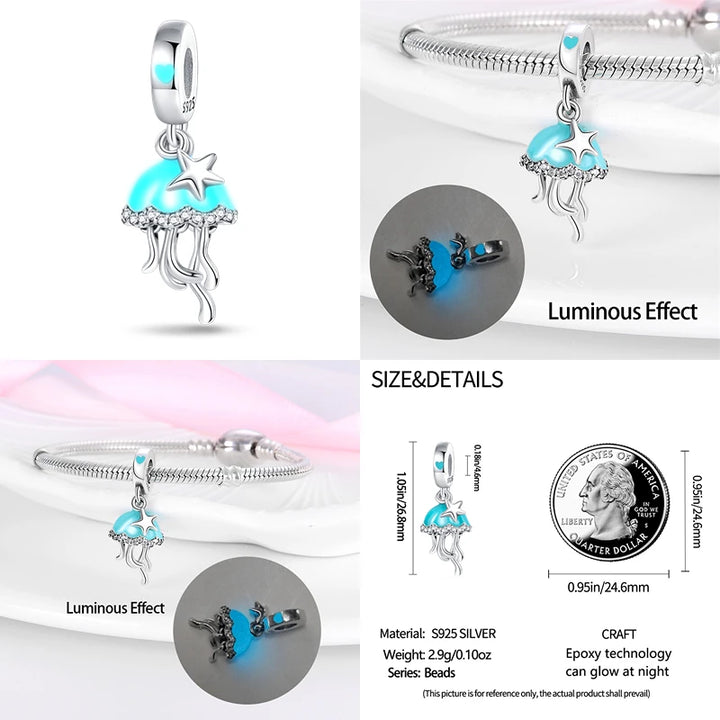 Charms Fit Pandora Original Bracelet 925 Silver Luminous Octopus Blue Sea Series Turtle Shell Fish Charms DIY Jewelry Making