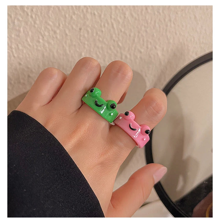 2Pc Cute Frog Rings Lover Polymer Clay Resin Acrylic Rings for Women Girls Couple Travel Ring Summer Fashion Animal Jewelry Gift