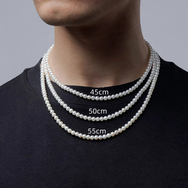 Fashion Imitation Pearl Men Necklace Handmade Classic Stainless Steel Box Chain Necklace For Men Jewelry Gift