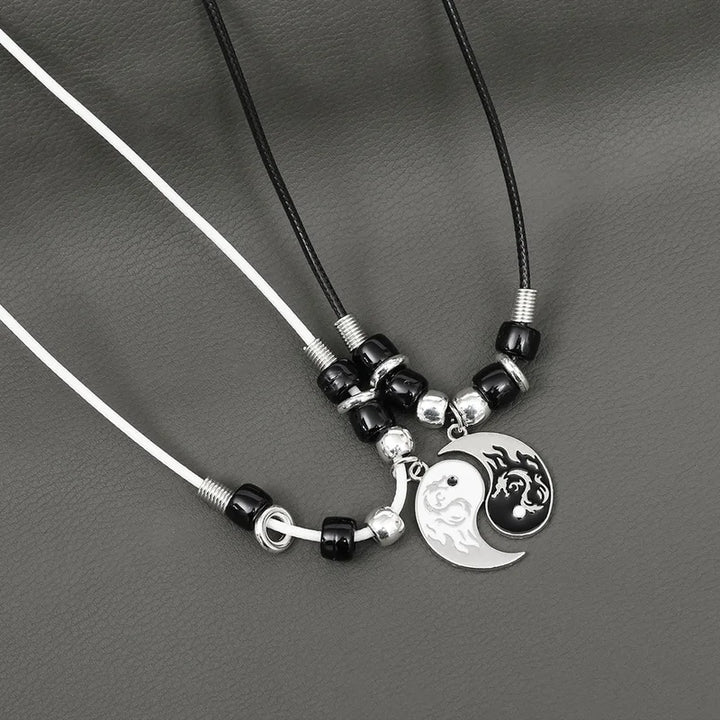 2/4Pcs Tai Chi Yin Yang Couple Bracelets Necklaces Set Pendant Adjustable Braid Chain Bracelet Matching Lover Bracelets Choker