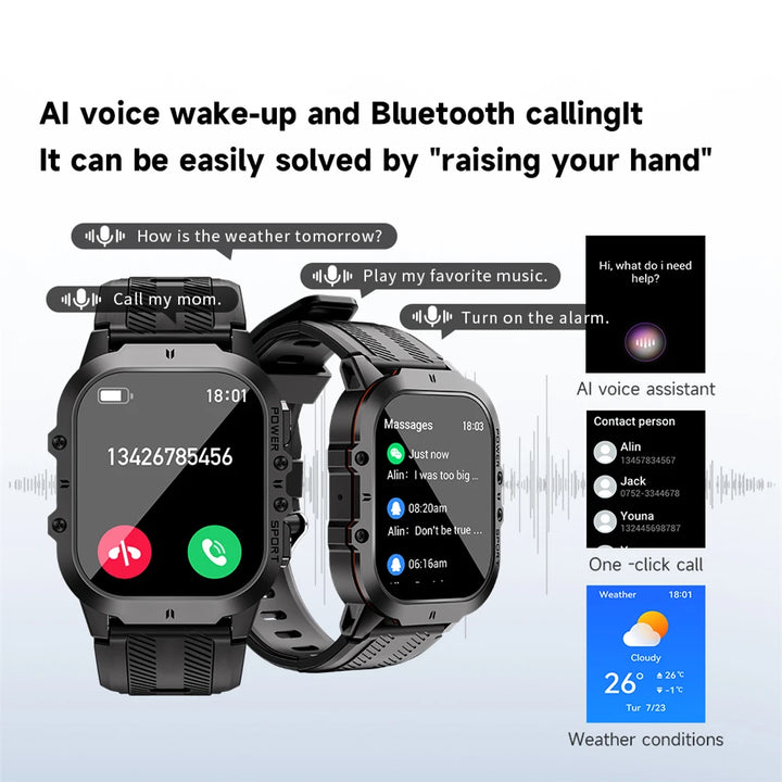 New C26 Smart Watch 100+ Sports Modes Bluetooth Call Smartwatch 1.96" AMOLED Display 1ATM Waterproof Outdoor Military Wristwatch