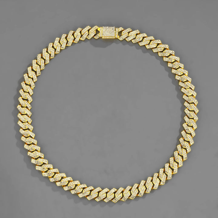 Cuban Link Chain For Men Silvery/Golden Iced Out Rhinestone Miami Necklace Choker for Women with Box Clasp Hip Hop