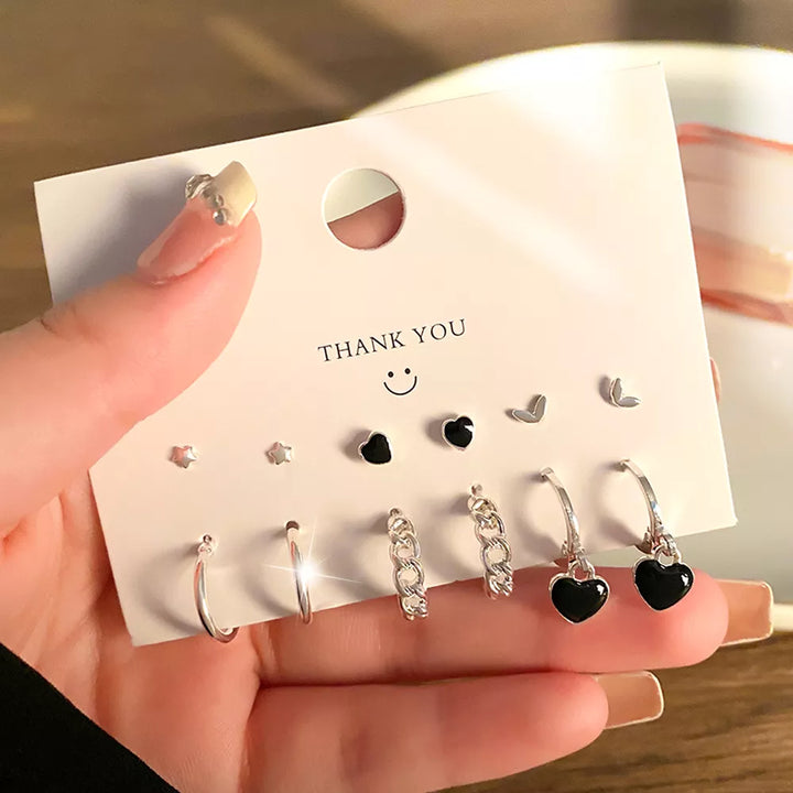 FNIO Korean Fashion Metal Love Heart Circle Drop Small Earrings for Women Trend Pendant Piercing Earrings Set Jewelry 2022