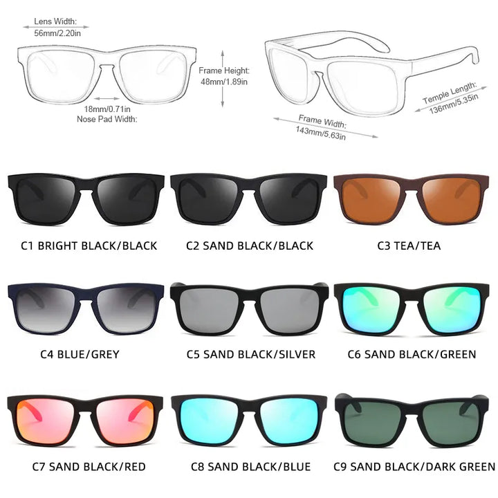 Classic Black Square Polarized Sunglasses Men Women Fashion Sports Sun Glasses Male Stylish Outdoor Driving Fishing Shades