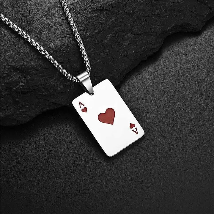 2Piece Set Hip Hop Statement Stainless Steel Poker Card Ace of Spades Necklace For Women Men Pendant Chain Playing Cards Jewelry