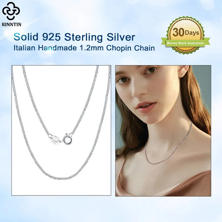 Rinntin 925 Sterling Silver Italian Handmade 1.2mm Chopin Chain Necklace for Women Fashion Simple Basic Neck Chain Jewelry SC53