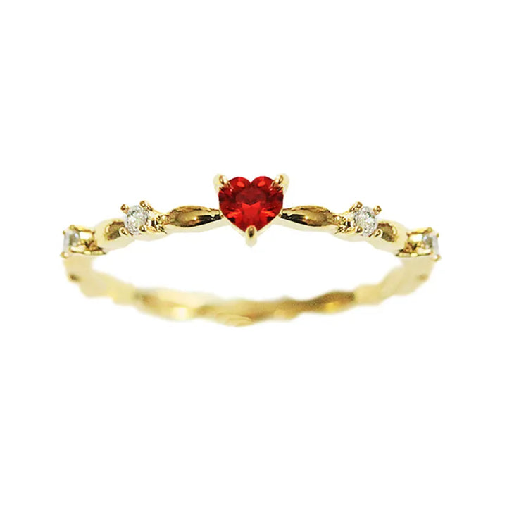 Huitan Fashion Contracted Red Heart Cubic Zirconia Rings Luxury Gold Color Wedding Rings for Women Exquisite Gift 2022 Jewelry