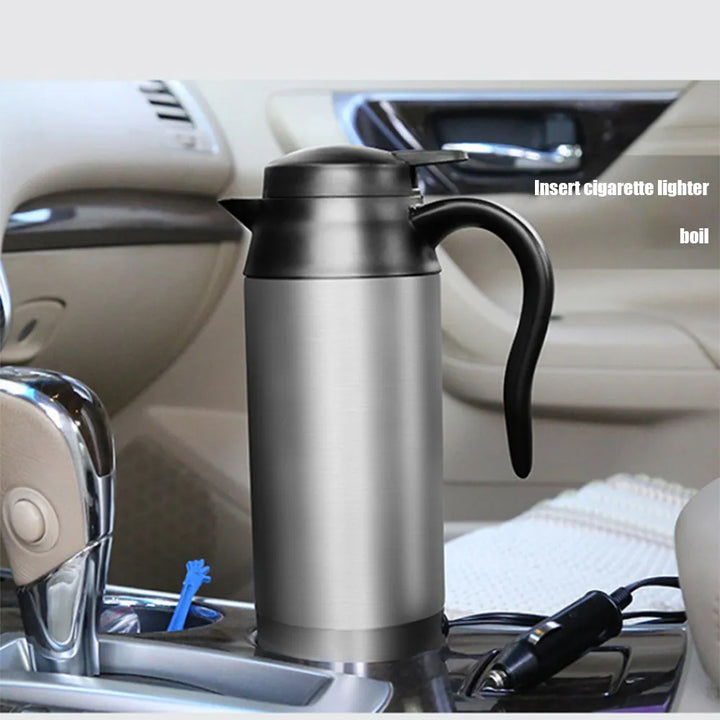 12V/24V Electric Heating Cup Kettle Stainless Steel Water Heater Bottle for Tea Coffee Drinking Travel Car Truck Kettle 750ML