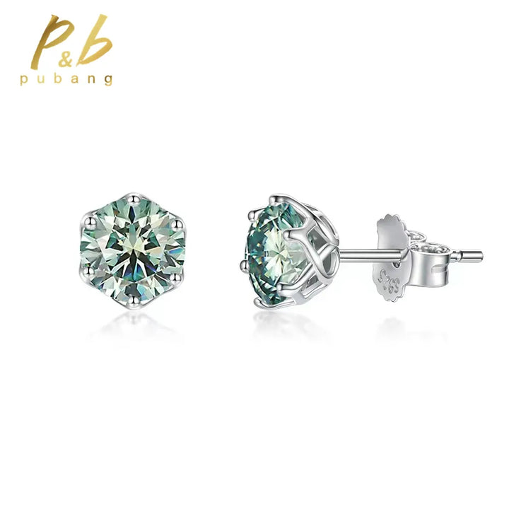 PuBang Fine Jewelry 925 Sterling Silver 0.5CTx2PCS GRA Light Green Moissanite Diamond Stud Earrings for Women Men Gift Wholesale