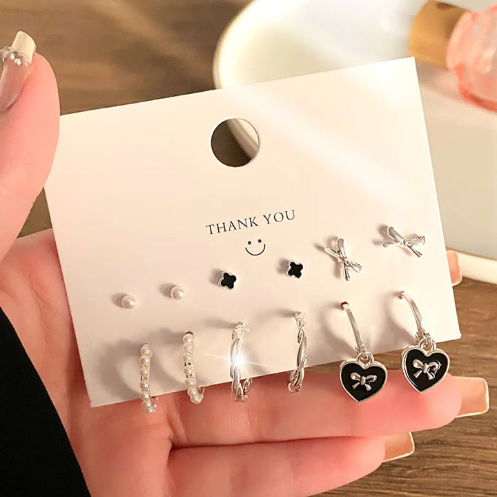 FNIO Korean Fashion Metal Love Heart Circle Drop Small Earrings for Women Trend Pendant Piercing Earrings Set Jewelry 2022