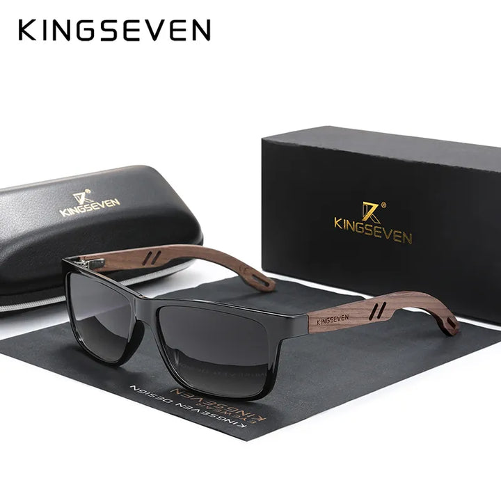 KINGSEVEN 100% Polarized Vintage Men Wooden Sunglasses Wood UV400 Protection Fashion Square Sun glasses Women  Gafas De sol