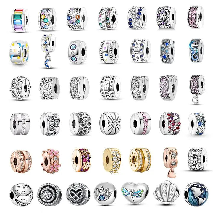 Positioning Buckle 925 Sterling Silver Round Charms Silver Clasp Beads Fit Pandora Original Bracelet 925 Silver Clip Wholesale