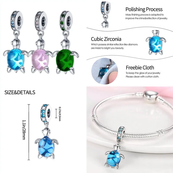 Charms Fit Pandora Original Bracelet 925 Silver Luminous Octopus Blue Sea Series Turtle Shell Fish Charms DIY Jewelry Making